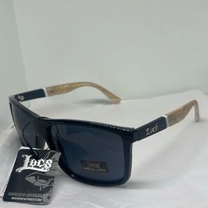 Locs 91155 Hardcore Shades – Rectangular Biker Sunglasses with Woodgrain Print A